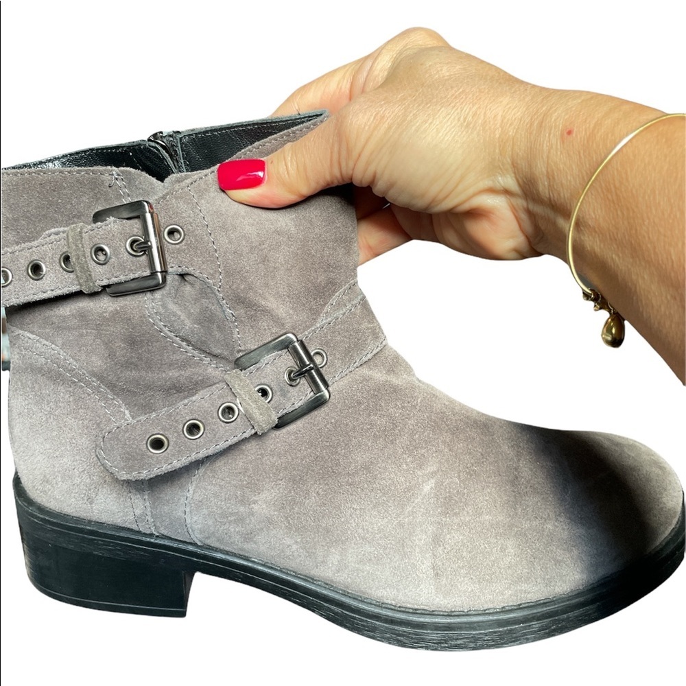 Aquatalia Brown Suede Double Buckle Moto Boots size 10 Made in Italy - Picture 9 of 14